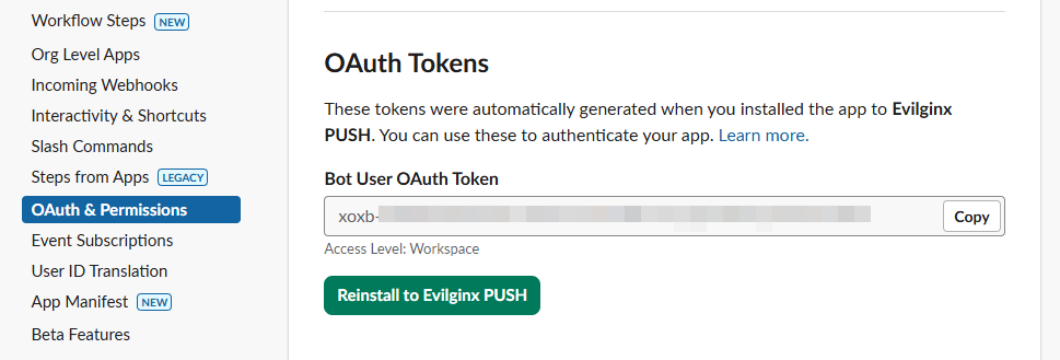 Slack OAuth Token